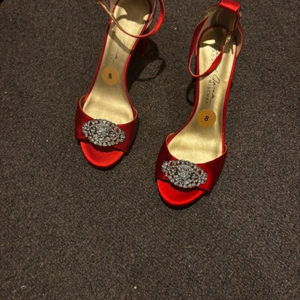 Red Wing Shoes Red Satin Heels with Embellishment